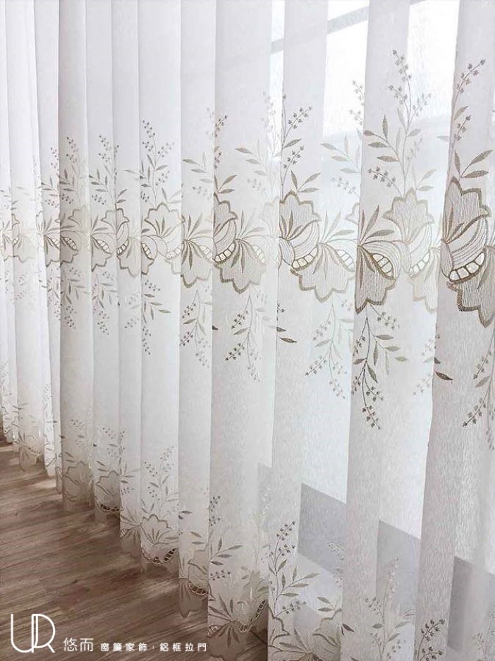 下擺刺繡蕾絲窗紗